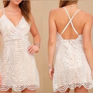 Lulus Lele White and Silver Sequin Mini Dress